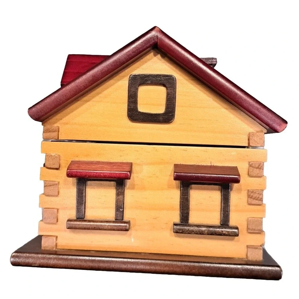 VTG Large Hand Crafted Log Cabin Storage Box 12in X 6 1/2in X 6in